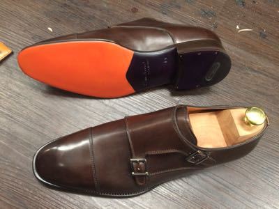 Santoni ダブルモンクにつま先スチール取付｜修理事例