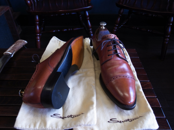 Santoni レザーオールソール交換と半カラス仕上げ 2
